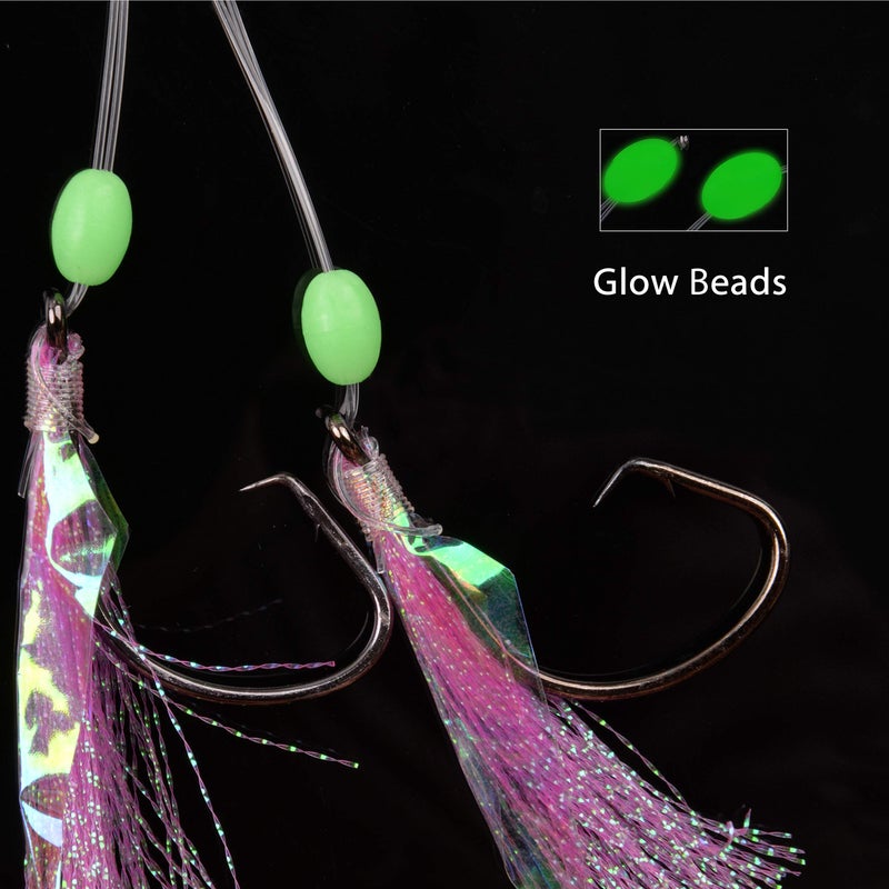Shaddock Fishing 15Packs Fishing Bait Rigs Set Saltwater Fishing Rigs with Sharp Hooks, Fish Skin, Barrel Swivel and Glow Beads Bottom Fishing Rigs for Freshwater Flounder Sea Bass Halibut (Pink) - Image 3